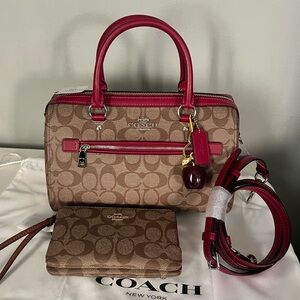 Coach Rowan Satchel Bag And Double Zip Wristlet